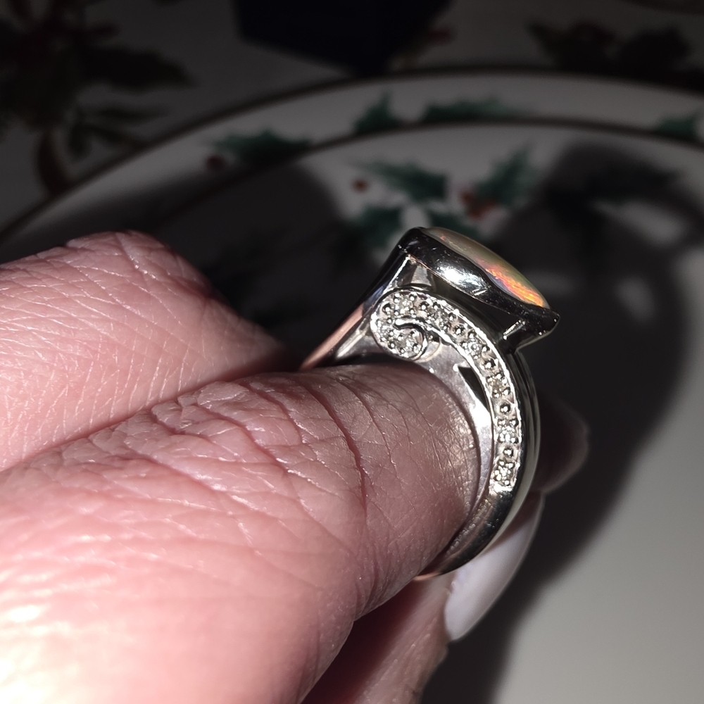 10 Gram 14kt White Gold Ethiopian Opal & Diamond Ring - Picture 10 of 16